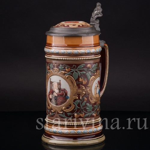 Старинная пивная кружка Три портрета, 1/2 л, Villeroy & Boch, Германия, 1901 г.