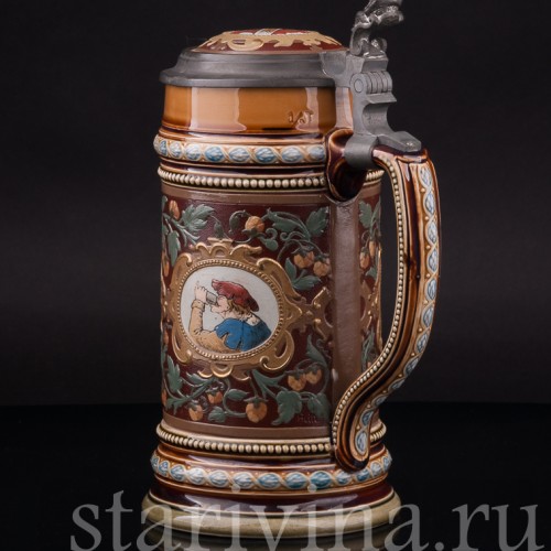 Старинная пивная кружка Три портрета, 1/2 л, Villeroy & Boch, Германия, 1901 г.