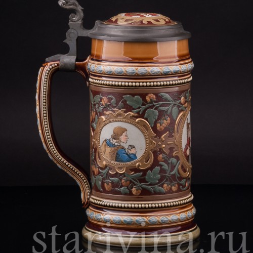 Старинная пивная кружка Три портрета, 1/2 л, Villeroy & Boch, Германия, 1901 г.