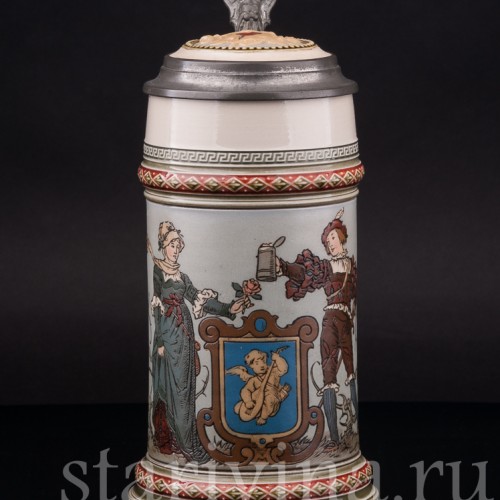 Старинная пивная кружка Влюблённые, 1/2 л, Villeroy & Boch, Германия, 1900 год.