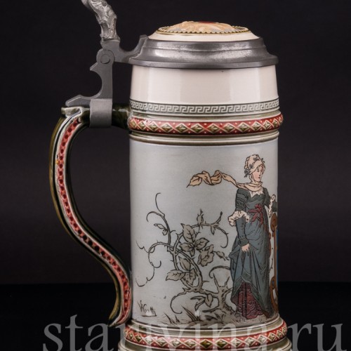 Старинная пивная кружка Влюблённые, 1/2 л, Villeroy & Boch, Германия, 1900 год.