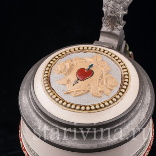 Старинная пивная кружка Влюблённые, 1/2 л, Villeroy & Boch, Германия, 1900 год.