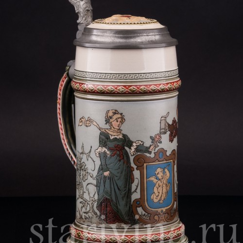 Старинная пивная кружка Влюблённые, 1/2 л, Villeroy & Boch, Германия, 1900 год.