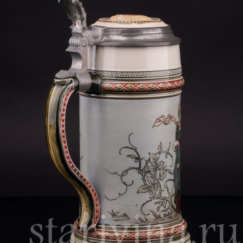 Старинная пивная кружка Влюблённые, 1/2 л, Villeroy & Boch, Германия, 1900 год.