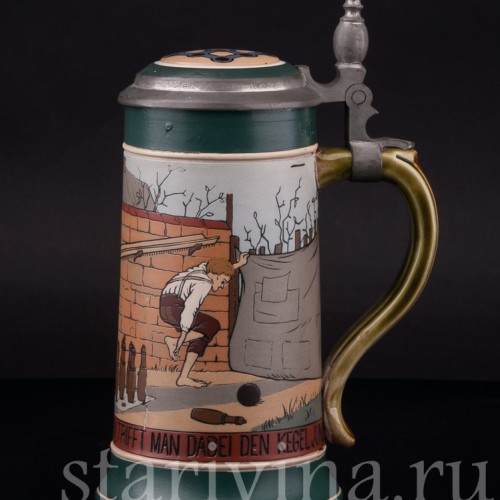 Старинная пивная кружка Кегельбан, 1/2 л, Villeroy & Boch, Германия, 1906 г.