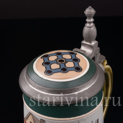 Старинная пивная кружка Кегельбан, 1/2 л, Villeroy & Boch, Германия, 1906 г.