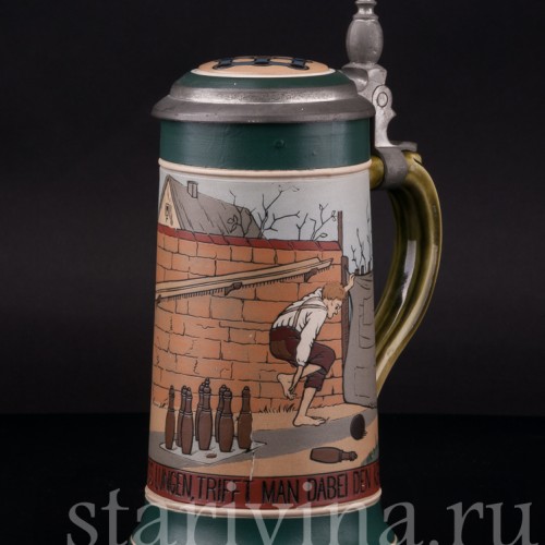 Старинная пивная кружка Кегельбан, 1/2 л, Villeroy & Boch, Германия, 1906 г.