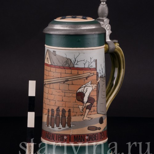 Старинная пивная кружка Кегельбан, 1/2 л, Villeroy & Boch, Германия, 1906 г.