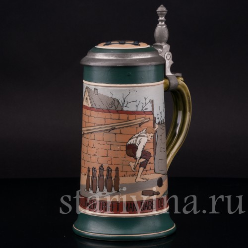 Старинная пивная кружка Кегельбан, 1/2 л, Villeroy & Boch, Германия, 1906 г.