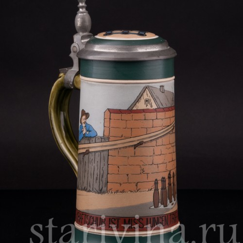 Старинная пивная кружка Кегельбан, 1/2 л, Villeroy & Boch, Германия, 1906 г.