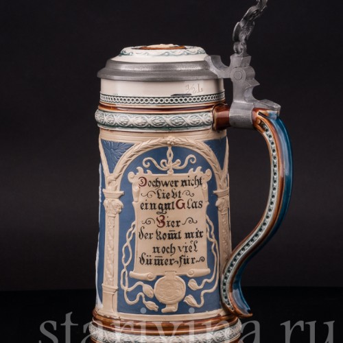 Старинная пивная кружка Гамбринус, 1/2 л, Villeroy & Boch, Германия, 1899 г.