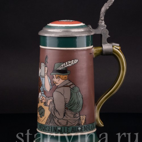 Старинная пивная кружка Игроки в карты, 1/2 л, Villeroy & Boch, Германия, 1908 г.