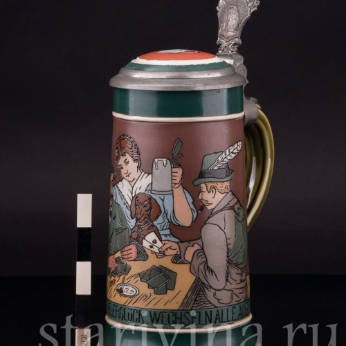 Старинная пивная кружка Игроки в карты, 1/2 л, Villeroy & Boch, Германия, 1908 г.