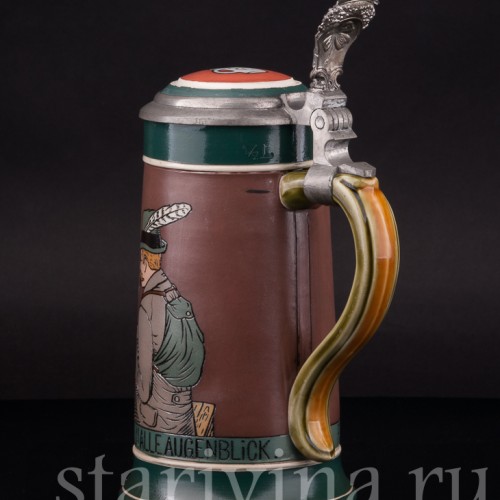 Старинная пивная кружка Игроки в карты, 1/2 л, Villeroy & Boch, Германия, 1908 г.