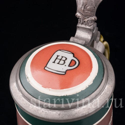 Старинная пивная кружка Игроки в карты, 1/2 л, Villeroy & Boch, Германия, 1908 г.