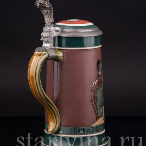 Старинная пивная кружка Игроки в карты, 1/2 л, Villeroy & Boch, Германия, 1908 г.