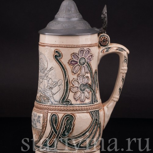 Старинная пивная кружка Гномы на бочке, 1/2 л, Diesinger, Германия, кон. 19 - нач. 20 вв.