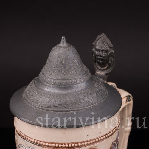 Старинная пивная кружка Гномы на бочке, 1/2 л, Diesinger, Германия, кон. 19 - нач. 20 вв.