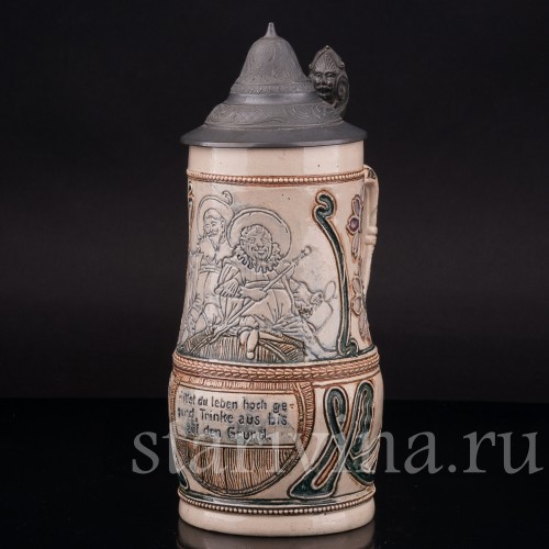 Старинная пивная кружка Гномы на бочке, 1/2 л, Diesinger, Германия, кон. 19 - нач. 20 вв.