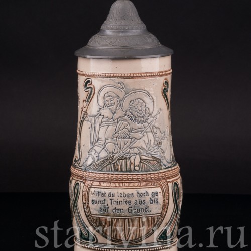 Старинная пивная кружка Гномы на бочке, 1/2 л, Diesinger, Германия, кон. 19 - нач. 20 вв.