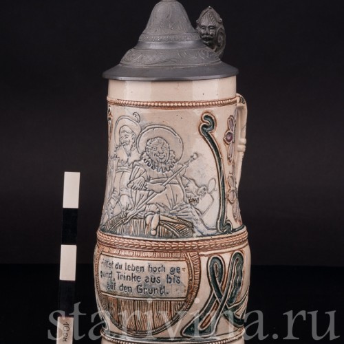Старинная пивная кружка Гномы на бочке, 1/2 л, Diesinger, Германия, кон. 19 - нач. 20 вв.