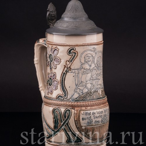 Старинная пивная кружка Гномы на бочке, 1/2 л, Diesinger, Германия, кон. 19 - нач. 20 вв.