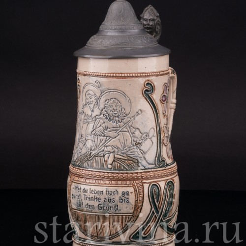 Старинная пивная кружка Гномы на бочке, 1/2 л, Diesinger, Германия, кон. 19 - нач. 20 вв.