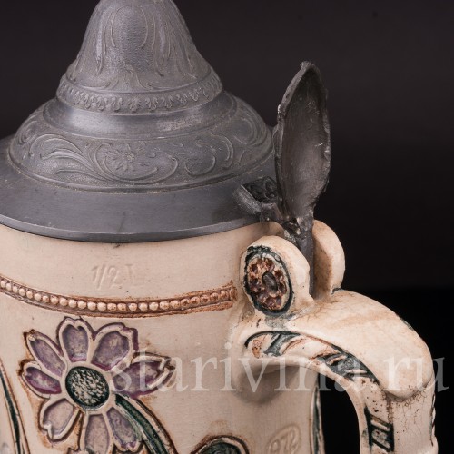 Старинная пивная кружка Гномы на бочке, 1/2 л, Diesinger, Германия, кон. 19 - нач. 20 вв.