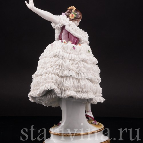 Фарфоровая статуэтка балерины Фанни Эльслер, кружевная, Volkstedt, Германия, перв. пол. 20 в.