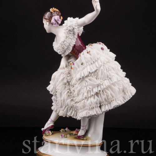 Фарфоровая статуэтка балерины Фанни Эльслер, кружевная, Volkstedt, Германия, перв. пол. 20 в.