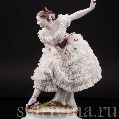 Фарфоровая статуэтка балерины Фанни Эльслер, кружевная, Volkstedt, Германия, перв. пол. 20 в.