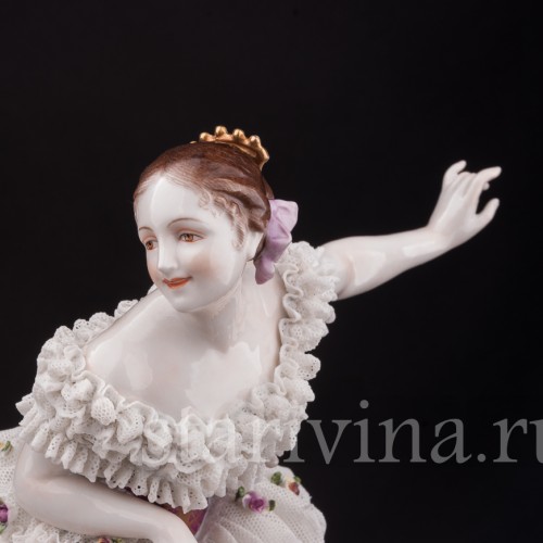 Фарфоровая статуэтка балерины Фанни Эльслер, кружевная, Volkstedt, Германия, перв. пол. 20 в.