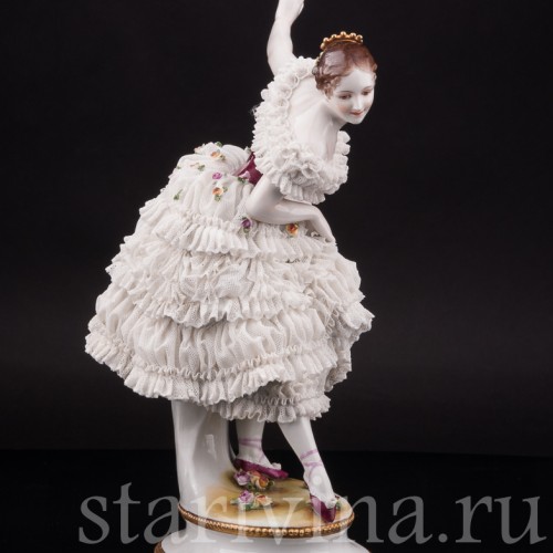 Фарфоровая статуэтка балерины Фанни Эльслер, кружевная, Volkstedt, Германия, перв. пол. 20 в.