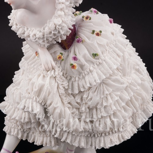 Фарфоровая статуэтка балерины Фанни Эльслер, кружевная, Volkstedt, Германия, перв. пол. 20 в.