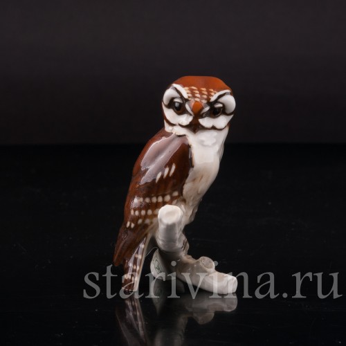 Фигурка птицы из фарфора Сова, миниатюра, Hutschenreuther, Германия, 1960 гг.