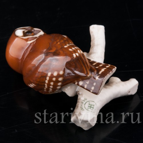 Фигурка птицы из фарфора Сова, миниатюра, Hutschenreuther, Германия, 1960 гг.