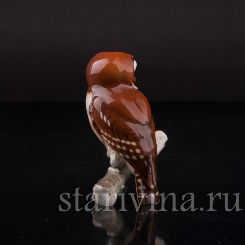 Фигурка птицы из фарфора Сова, миниатюра, Hutschenreuther, Германия, 1960 гг.