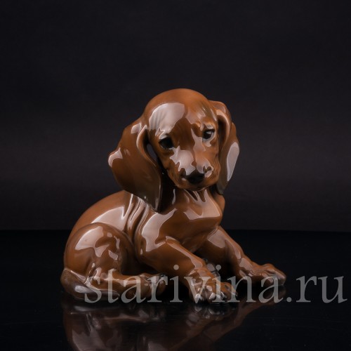 Фарфоровая фигурка собаки Сидящий щенок таксы, Rosenthal, Германия, 1950-60 гг.