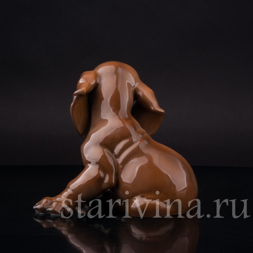 Фарфоровая фигурка собаки Сидящий щенок таксы, Rosenthal, Германия, 1950-60 гг.