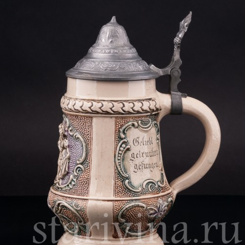 Старинная пивная кружка Влюблённая пара, 4/10 л, Diesinger, Германия, нач. 20 в.