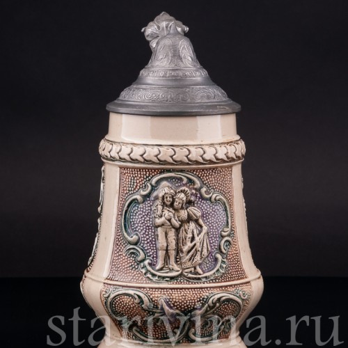 Старинная пивная кружка Влюблённая пара, 4/10 л, Diesinger, Германия, нач. 20 в.