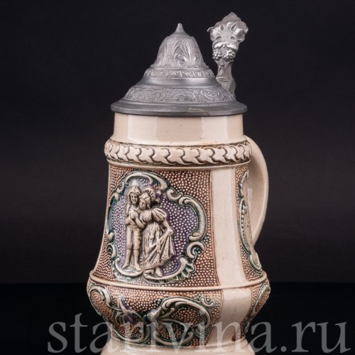 Старинная пивная кружка Влюблённая пара, 4/10 л, Diesinger, Германия, нач. 20 в.