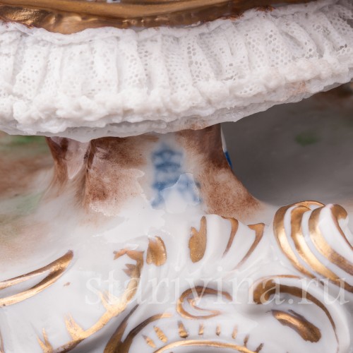 Фарфоровая статуэтка балерины Камарго с кавалером, кружевная, Volkstedt, Германия, до 1936 г.