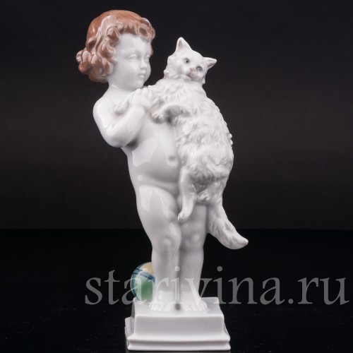Фарфоровая фигурка Малыш с ангорской кошкой, Rosenthal, Германия, 1946 год.