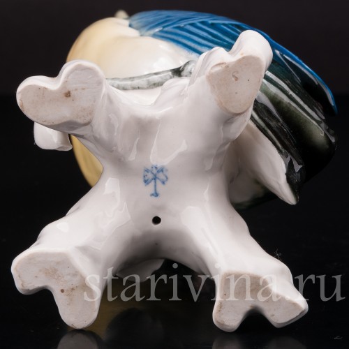 Статуэтка птицы из фарфора Попугай синий какаду, Karl Ens, Германия, сер. 20 в.