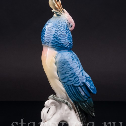 Статуэтка птицы из фарфора Попугай синий какаду, Karl Ens, Германия, сер. 20 в.