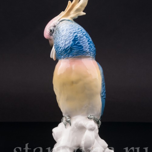 Статуэтка птицы из фарфора Попугай синий какаду, Karl Ens, Германия, сер. 20 в.