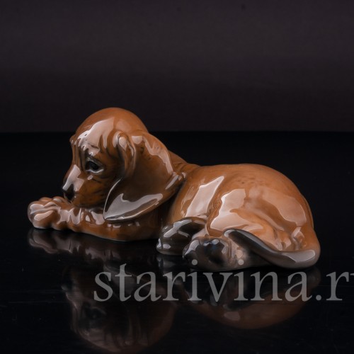 Фигурка собаки из фарфора Лежащий щенок таксы Rosenthal, Германия, 1930-40 гг.