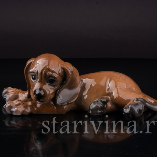 Фигурка собаки из фарфора Лежащий щенок таксы Rosenthal, Германия, 1930-40 гг.