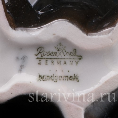 Фарфоровая статуэтка собаки Чёрная такса на задних лапах, миниатюра, Rosenthal, Германия, 1950-60 гг.
